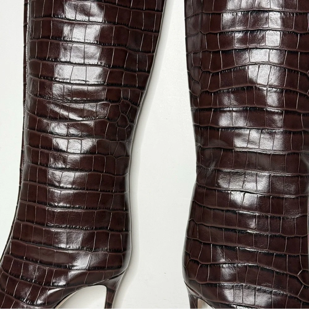 Schutz Maryana Brown Crocodile Over The Knee Boot 5 1/2 B